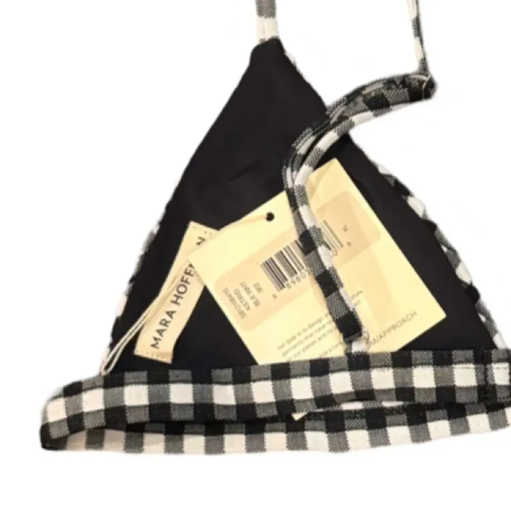 Mara Hoffman Gingham Astrid Triangle Bikini Top - Black/White Size XL